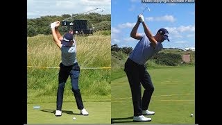 Justin Thomas golf swing  Long Iron faceon amp downtheline July 2017 [upl. by Yelrebma730]